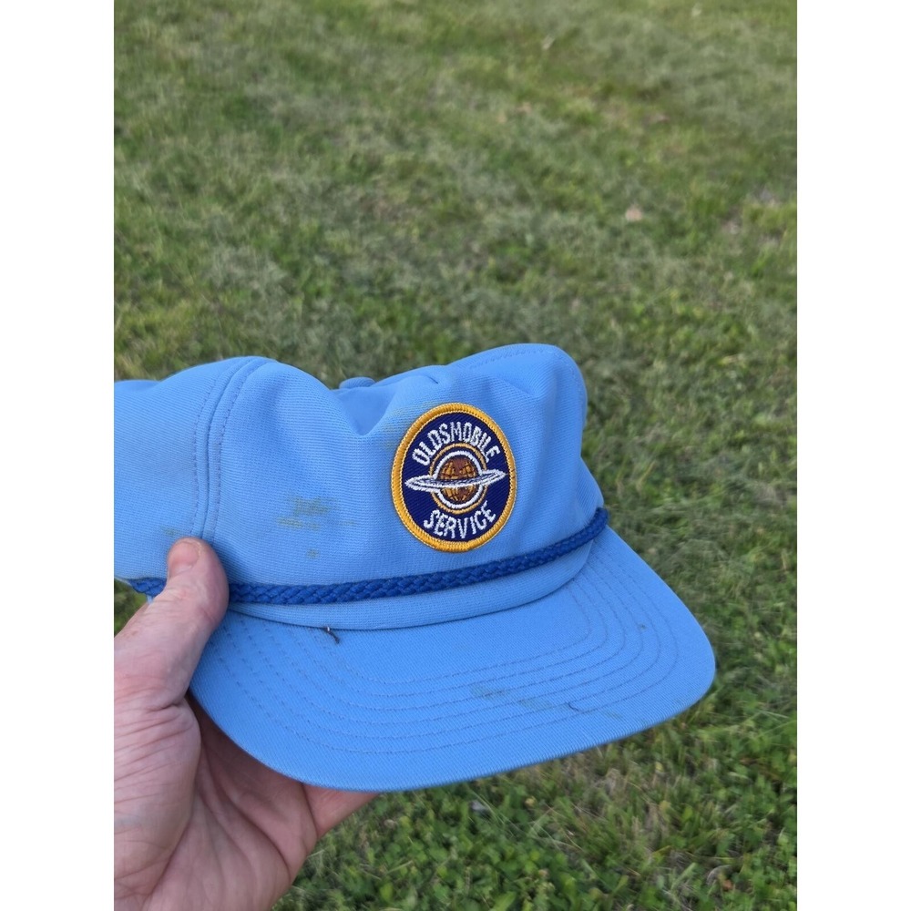 Oldsmobile Service Patch Trucker Hat Cap Snapback Blue White Vintage Made In USA